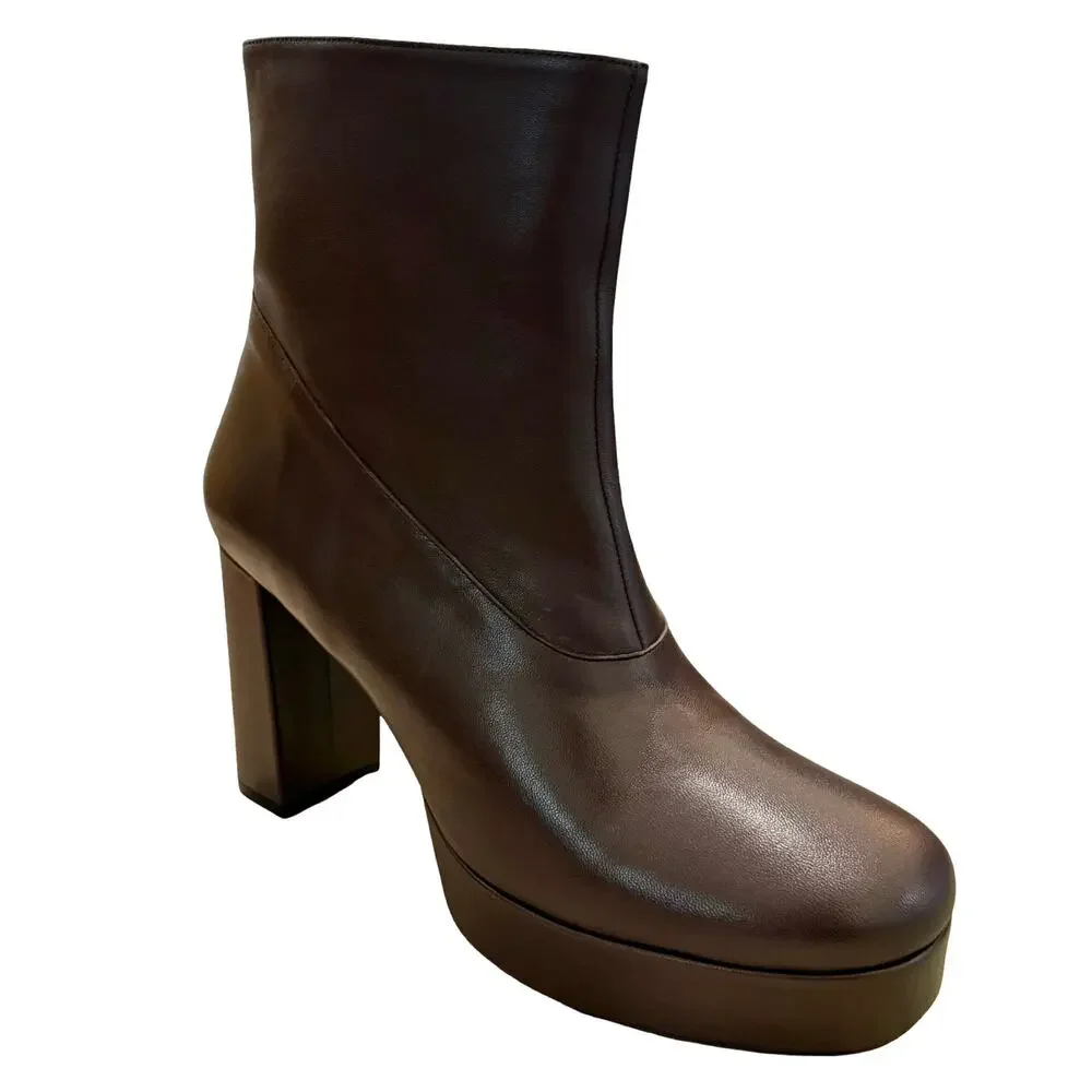 STAUD Jodie Platform Ankle Boots Espresso Brown Lamb Leather Round Toe Sz 41/ 11